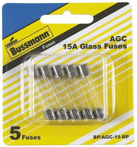 Cooper Bussmann BP/AGC-15-RP AGC Glass Fuse, 15 Amp