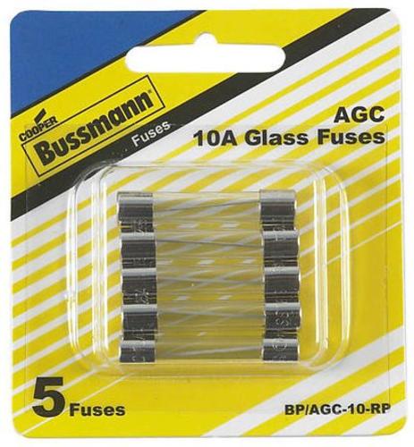 Cooper Bussmann BP/AGC-10-RP AGC Glass Fuse, 10 Amp