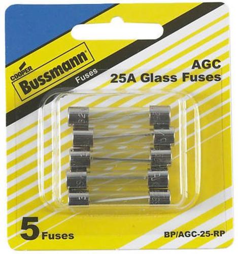 Cooper Bussmann BP/AGC-25-RP AGC Glass Fuse, 25 Amp