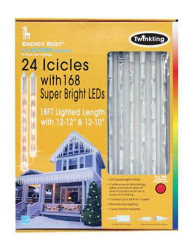 Energy Best 7109002-01T Tubular Twinkle Icicle Light Set, White, 18'