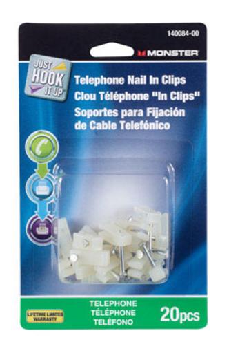 Monster 140084-00 Telephone Cable Wire Nail In Clips, White