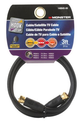 Monster 140045-00 RG6 Video Coaxial Cable, 3', Black
