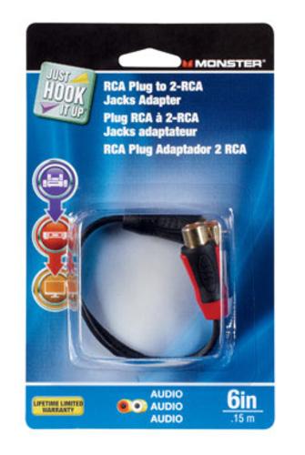 Monster 140292-00 RCA Adapter Cable With Black PVC Jacket, 6"
