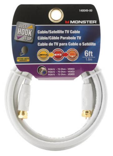 Monster 140049-00 RG6 Video Coaxial Cable, 6', White