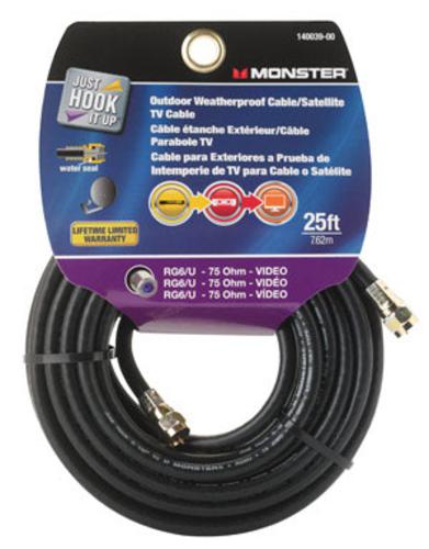 Monster 140039-00 Weatherproof RG6 Video Coaxial Cable, 25'