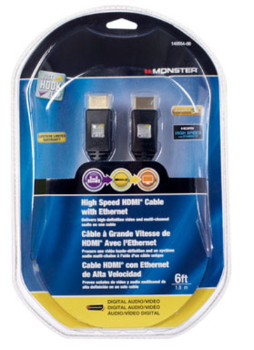 Monster 140054-00 High Speed HDMI Cable, 6'