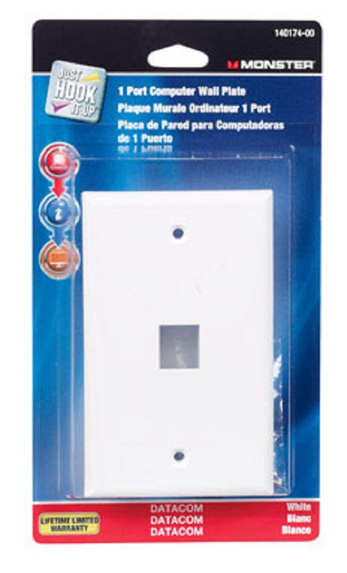 Monster 140174-00 Multi-Media Keystone Wall Plate, 1 Port, White