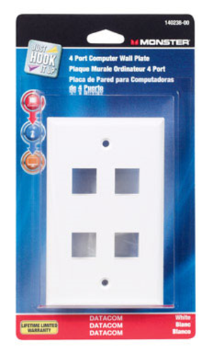 Monster 140238-00  Multi-Media Keystone Wall Plate, 4 Port, White