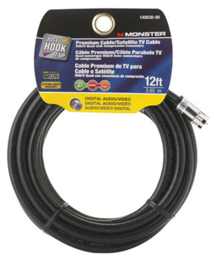 Monster 140030-00 RG6 Video Coaxial Cable, 12', Black