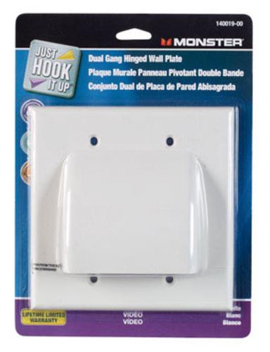 Monster 140019-00 Hinged Wall Plate, White, 2 Gang