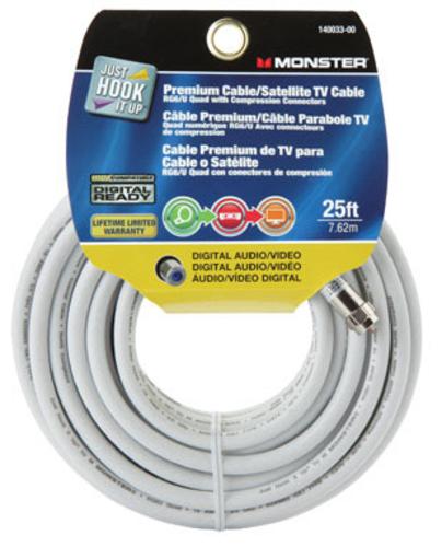 Monster 140033-00 Rg6 Quad Video Coaxial Cable, 25'