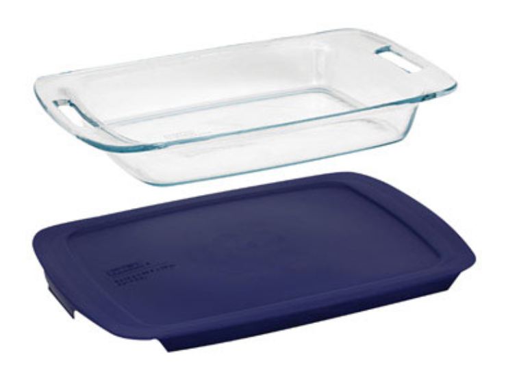 Pyrex 1085803 Easy Grab Oblong Glass Dish With Lid, 9" x 13", Blue