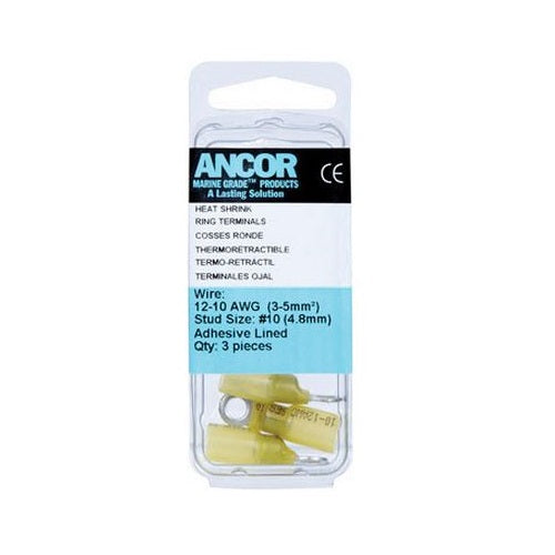 Ancor 312303 Marine Grade Adhesive Lined Heat Shrink Ring Terminal, Yellow