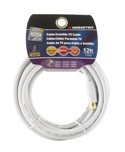 Monster 140043-00 RG6 Video Coaxial Cable, 75 Ohm, 12'