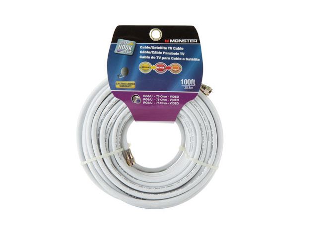 Monster 140041-00 RG6 Video Coaxial Cable, 100', White
