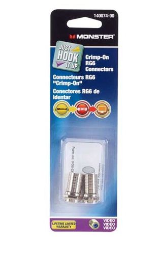 Monster 140074-00 Crimp-On RG6 Coax Connectors, F Type