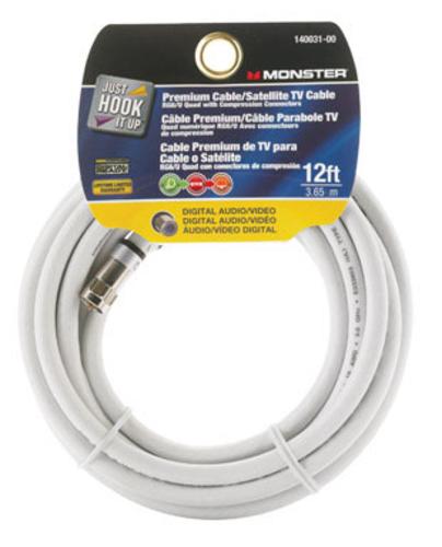 Monster 140031-00 RG6 Quad Video Coaxial Cable 12', White