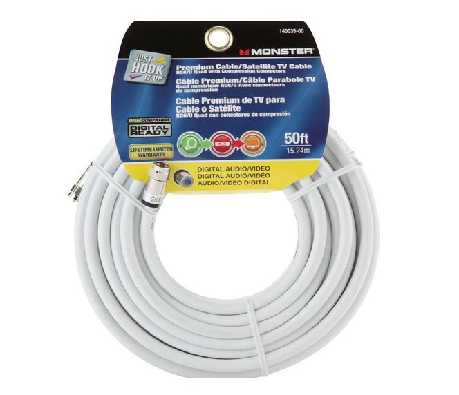 Monster 140035-00 Rg6 Quad Video Coaxial Cable 50', White