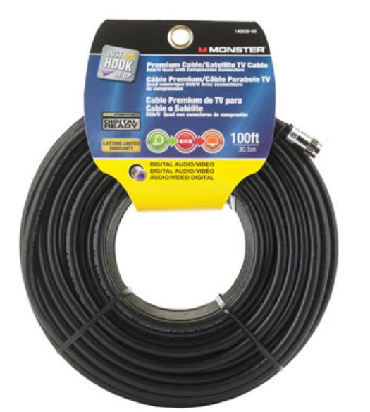 Monster 140028-00 Rg6 Quad Video Coaxial Cable, 100', 18 AWG
