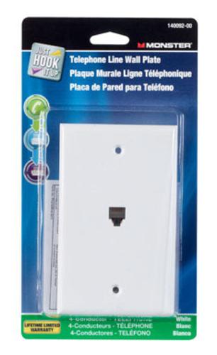 Monster 140092-00 Flush Telephone Line Wall Plate, White