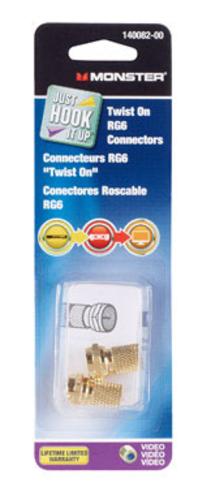 Monster 140082-00 Twist-On Rg6 Coax Connector 75 Ohm, Gold
