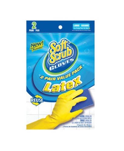 Soft Scrub 12323-26 Latex Gloves, Large, Yellow, 2 Pair