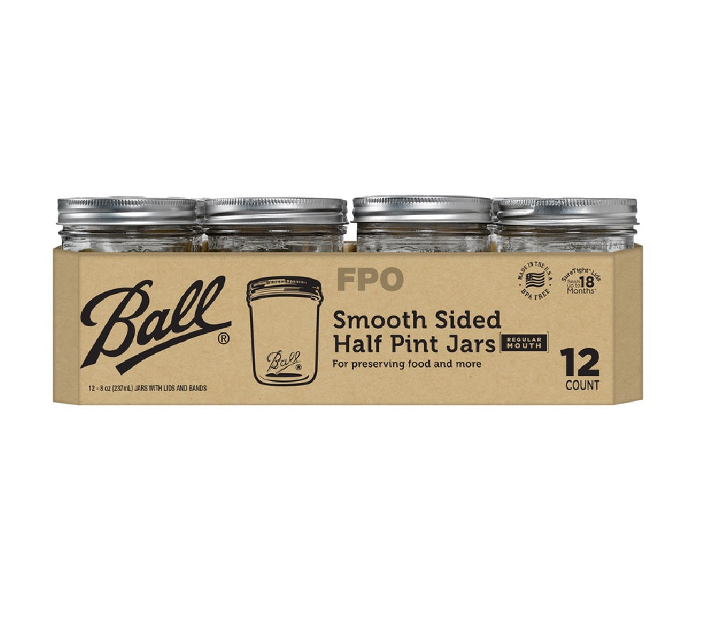 Ball 1440060801 Smooth Sided Regular Mouth Canning Jars, 1/2 Pint
