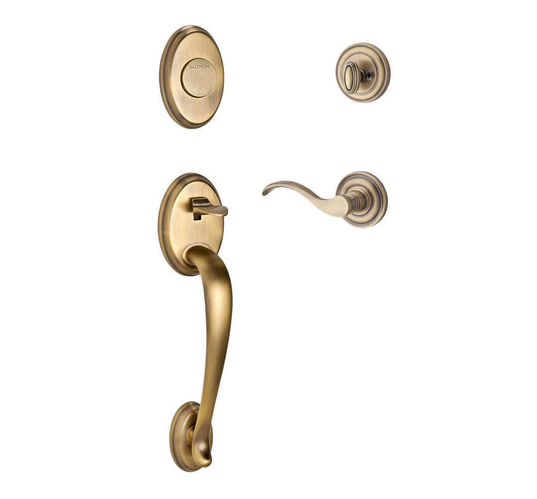Columbus Full Dummy Handleset x Curve Lever x Traditional Round Rose, Right Hand- Matte Brass & Blac