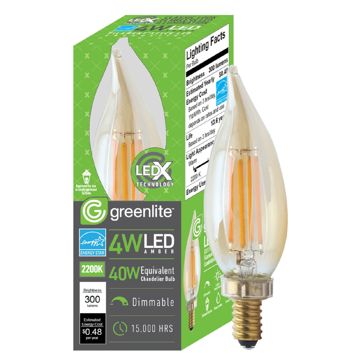 Greenlite 48851 C10 E12 (Candelabra) LED Flame Bulb