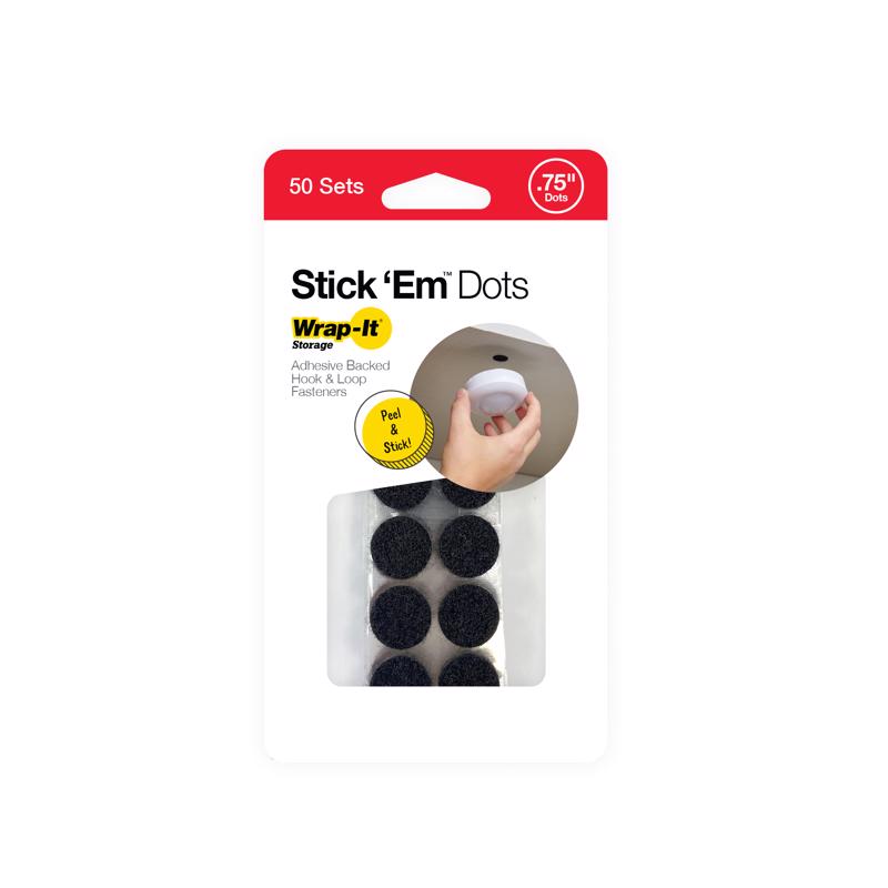 Wrap-It Storage 450-D-75BL Stick 'Em Hook and Loop Fastener, Black, Plastic