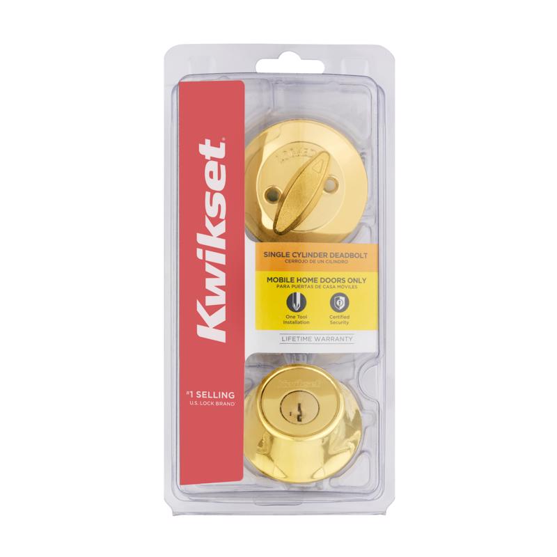 Kwikset 96600-768 SmartKey Security Single Cylinder Deadbolt, Polished Brass