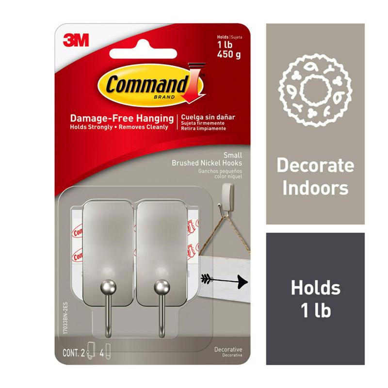 3M Command Small Metal/Plastic Hook 0.98 in. L 2 pk