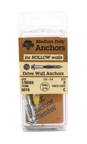 Hillman 5019 Drive Wall Anchors, 1/8 D XS 60 Lb, 2/Card