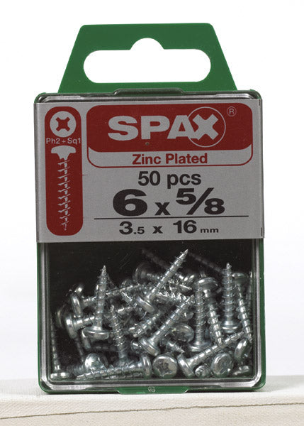 Spax 4111010350162 Multi-Material Screw, Phillips, 6'' X 5/8'', Box 50