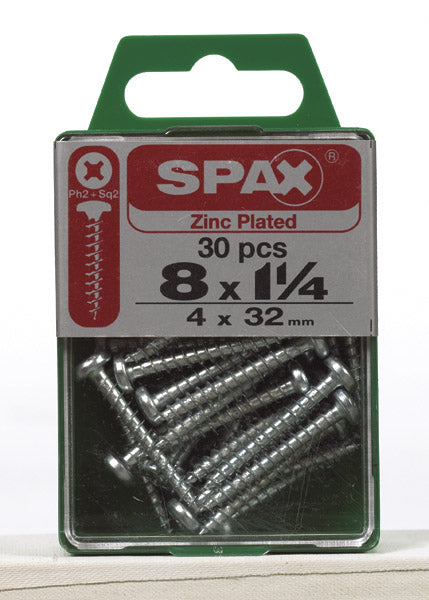 Spax 4111010400322 Multi-Material Screw, Phillips, 8'' X 1-1/4'', Box 30