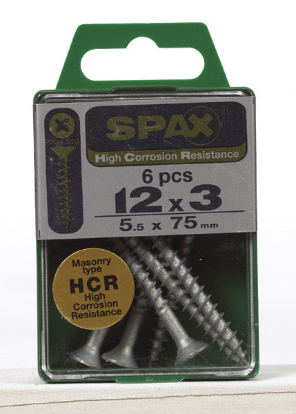 Spax 4101820550752 Multi-Material Screws, Phillips, 12'' X 3'', Box 6