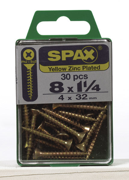 Spax 4101020400322 Multi-Material Screws, Phillips, 8'' X 1-1/4'', Box 30