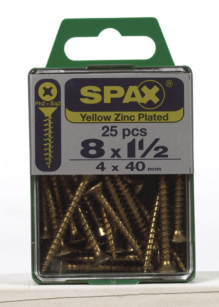Spax 4101020400402 Multi-Material Screws, Phillips, 8'' X 1-1/2'', Box 25