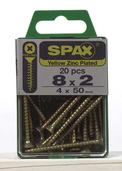 Spax 4101020400502 Multi-Material Screws, Phillips, 8'' X 2'', Box 20