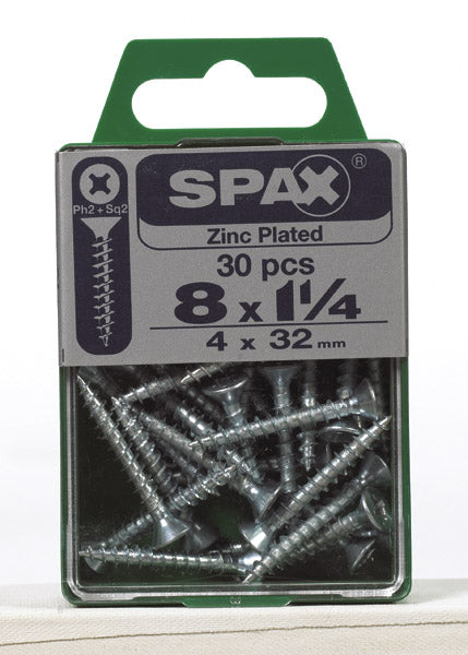 Spax 4101010400322 Multi-Material Screws, Flat Head, Phillips, 8'' X 1-1/4'', Box 30