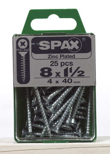 Spax 4101010400402 Multi-Material Screws, Flat Head, Phillips, 8'' X 1-1/2'', Box 25