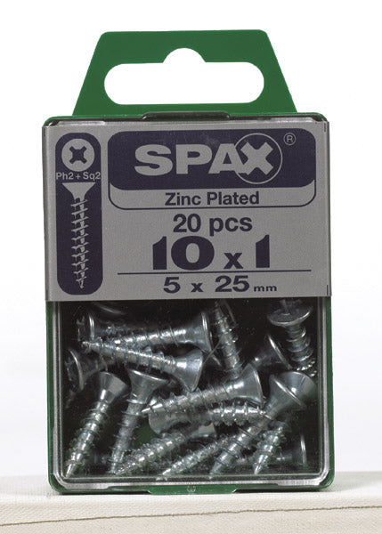 Spax 4101010500252 Multi-Material Screws, Flat Head, Phillips, 10'' X 1'', Box 20