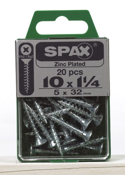 Spax 4101010500322 Multi-Material Screws, Flat Head, Phillips, 10'' X 1-1/4, Box 20