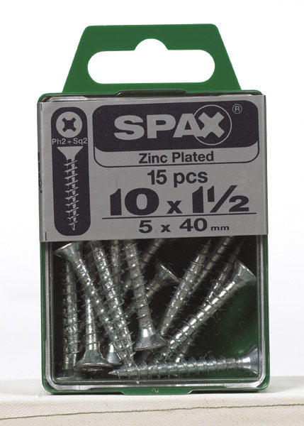 Spax 4101010500402 Multi-Material Screws, Flat Head, Phillips, 10'' X 1-1/2'', Box 20