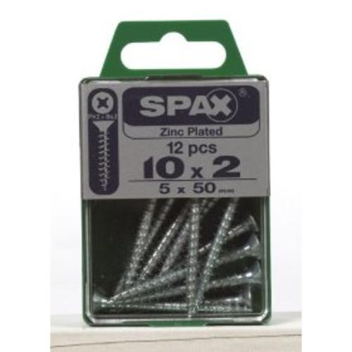Spax 4101010500502 Multi-Material Screws, Flat Head, Phillips, 10'' X 2'', Box 20