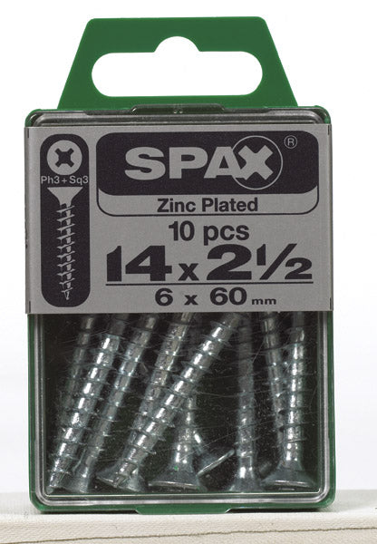 Spax 4101010600602 Multi-Material Screw, Phillips, 14'' X 2-1/2'', Box 10