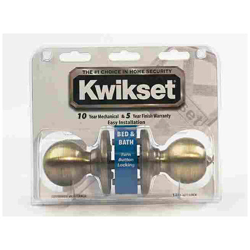 Kwikset 93001-501 Polo Knob Privacy Lock, Antique Brass, 2-3/8"