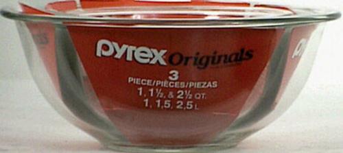 Pyrex 6001001 Glass Mixing Bowl Set, 3 Pieces