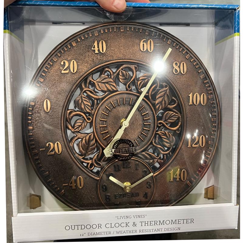 EZ Read 850-0062 Living Vines Clock/Thermometer, Polyresin, Bronze