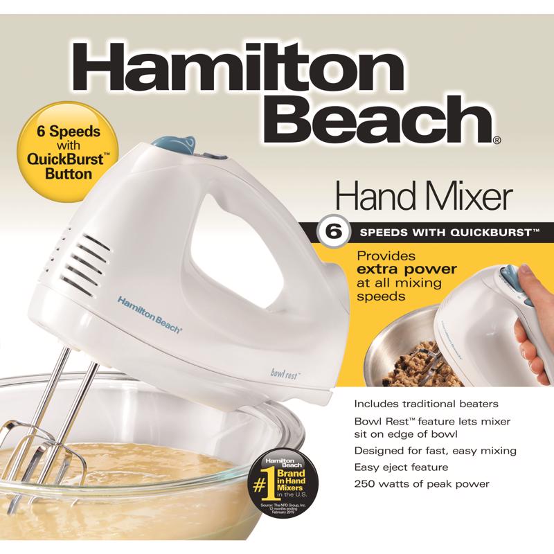Hamilton Beach 62689 Hand Mixer, 250 Watts, White